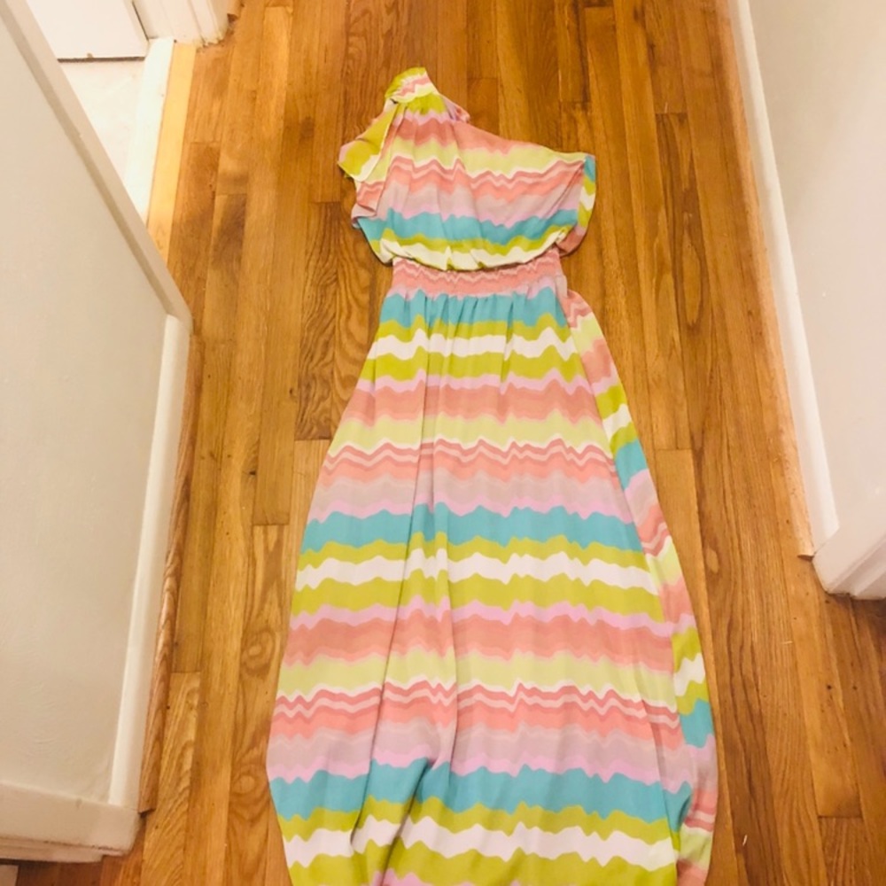 Jessica Simpson one shoulder multicolored maxi